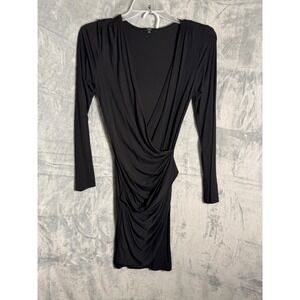 TART Collection Black Ruched Draped Long Sleeve Midi Dress XS